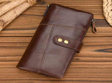 Vintage Crazy Horse Leather Double Zip Long Wallet, Top Grain Leather Bi-Fold Large Capacity Clutch, V1232-SNQB-NS-001