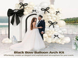 Black Bow Balloon Arch Kit, Pearl White Balloons with Extra Large Satin Ribbon, Birthday Wedding V1369-AZ3-W-08676