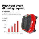 Everfit Vibration Machine Platform Vibrator Resistance Rope Home Fitness Red FIT-H-VP-ROUND-RD