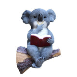 Sitting Koala Tree Hugger with Solar LED Light, Koala Reading Book Garden Statue, Resin Animal V1366-AZ2-W-06063