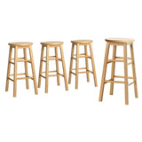 Artiss 4x Bar Stools Round Chairs Wooden Nature BA-G-7033-NTX4