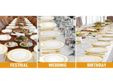 175pcs Food-Grade Wedding Event Banquet Disposable Tableware Dinnerware Gold-Edged Plastic Cutlery V985-TABLEWARESET