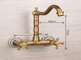 Antique Bathtub Faucet Dual-Handle Brass Wall-Mounted Tub Faucet with Hot & Cold Mixer, Tall V1107-113-36263-BRO-TALL1