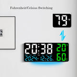 Black Background With Green and White Light Sleek Large LED Digital Wall & Desk Clock - Remote V888-ELOSUNG27420