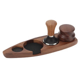 3pcs Coffee Tamper Holder Walnut Wood Rubber Stainless Steel Boat Shaped Distributor Rack Coffee V1294-YM0716-3118220168611