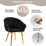 SERENIT Black Modern Velvet Dining Chairs, Upholstered Living Room Chair with Woven Back and Golden V255-SE-GP1801-DC-BLACK
