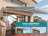 Instahut Retractable Folding Arm Awning Manual Sunshade 4.5Mx3M Grey White AWN-B-ARM-45X30-GRWH