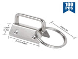 100 Pack Key Fob Hardware 25mm Bulk, Silver Tone Key Chain Fob Wristlet with Key Ring for Wristlet V1192-AZ-W-3430