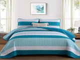 Teal Stripe Patchwork Vista Bedspread Coverlet 3 Piece Set V745-AC080778Q13U