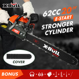 X-BULL Chainsaw Petrol Commercial 62cc 20" Bar E-Start Tree Pruning Top Handle V211-AUEB-HGT010