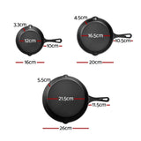 5-star chef Non Stick Frying Pan Cast Iron 3PCS FP-3SET-BK