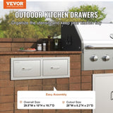 Outdoor Kitchen Drawers 30" W x 10" H x 20" D, Horizontal Double BBQ Access Drawers Stainless Steel V952-CTG30X10X20000001V0