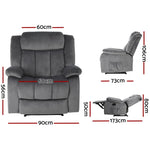 Artiss Recliner Chair Electric Massage Chair Velvet Lounge Sofa Heated Grey RECLINER-A13-VEL-GY