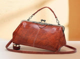 New Elegant Waterproof Womens Leather Kiss-Lock Tote Handbag, Vintage Crossbody Bag, Vintage V1366-AZ2-W-11602