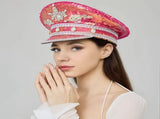 shiny rhinestone captain hat, unisex party hat, adjustable sequin hat, Mardi Gras hat, Valentine's V1106-129-88908-PNK-L