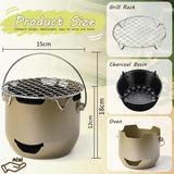 1 Piece Portable Charcoal Grill, 304 Stainless Steel Mini BBQ with Carry Handle for Camping and V1189-LC-HW-00340