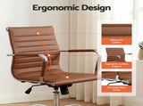 Artiss Office Chair Conference Chairs PU Leather Mid Back Brown OCHAIR-H-8147-BR