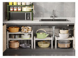 Tabletop Kitchen Storage Rack White Plastic Double Layers Telescopic Kitchen Shelf Organizer for V1294-YM0521-3118220328711