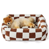 Adorable Square Furry Pet Bed 91x68x20CM with Removable Cover & 5 Bolster Pillows - Brown Checkered V1102-M-SHOE-32531-GRAY-13A23981
