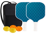 Blue Dots Professional Fiberglass Pickleball Paddle Set with Carry Bag & 2 Paddles & 4 Balls V888-ELOSUNG45795