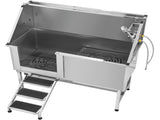 Stainless Steel Dog Washing Station, 157.48 cm Pet Grooming Tub w/ Stairs, PE Water Filter Board, V952-BXGCWYG62CSLV4J32V0