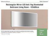 Rectangular Mirror LED Anti-Fog Illuminated Bathroom Living Room - 120x80cm V63-840621