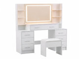 Artiss Dressing Table Vanity Desk Set Stool LED Charging Station White FURNI-N-DRESS03-WH-ABC