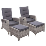 Gardeon 2PC Recliner Chairs Sun lounge Wicker Lounger Outdoor Furniture Adjustable Grey ODF-RECLINER-CHOTM-GEX2