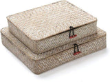 2 Pack Seagrass Storage Boxes with Lids, Natural Woven Wicker Shelf Baskets Stackable Rectangular V1237-ZY00B088R37XWZ