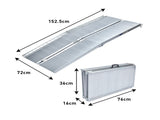 Kartrite 5ft Aluminium Foldable Wheelchair Ramp Non-Slip R02 Silver RAM-WCR-R02-5FT
