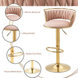 SERENIT Golden Swivel Upholstered Velvet Adjustable Height Counter Stool with Metal Frame Pink V255-SE-GP2312R-PINK