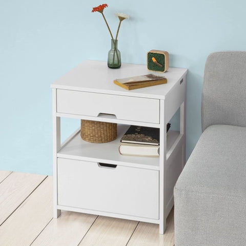 White Bedside Table with 2 Drawers V178-58533