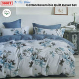 300TC Milla Blue Reversible Cotton Quilt Cover Set Queen V442-ATX-QUILTCS-300TCMILLA-BLUE-QS