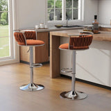 SERENIT Silver Swivel Upholstered Velvet Adjustable Height Counter Stool with Metal Frame Orange V255-GP2311R-ORANGE