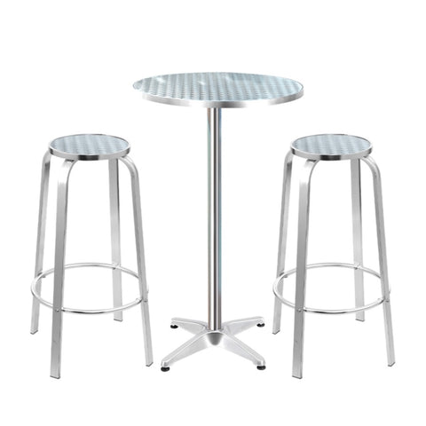 Gardeon 3-Piece Outdoor Bar Set Bistro Table Stools Adjustable Round Cafe FF-TABLESET-ROUND