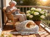 New Plush Hooded Cat Bed, 15.7In Round Plush Fluffy Hooded Cat Beds, Washable Faux Fur Enclosed V1366-AZ2-W-11467