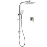 Brushed Nickel Square Twin Shower Set 8" Rain Head 3 Modes Handheld Silding Rail Mixer V1233-C7121NHS002M4CNKSS108NKSQ201N