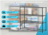 Modular Wire Storage 120x60cm Steel Shelving Black With Fixed Legs For Garage Warehouse Or Kitchen V63-841331