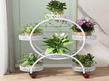 Fin White Metal Plant Stand 6-Potted Flower Pot Holder W Wheels 4 Tier Display Shelf V767-HJ-ZT112-WT