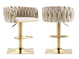 SERENIT Modern Velvet Breakfast Bar Stools Swivel Barstools Adjustable Counter Stools with Backrest V255-SE-GP1782-IVORY