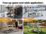 Cefito 3-Tier Stainless Steel Kitchen Trolley with Wheels 89X50X83cm SSKB-201S-3TWHEEL-29
