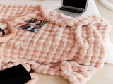 Pink Luxury Tuscany Fleece Rabbit Fur Bubble Blanket - Double-Sided Thickened Soft V888-ELOSUNG49342