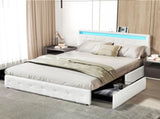 Levede Double Bed Frame RGB LED PU 4 Drawer USB BF1051-D-WH