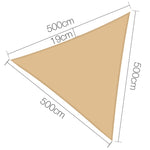 Instahut Shade Sail 5x5x5m Triangle 185GSM 95% Sand Shade Cloth SAIL-L-5X5X5-C-SA