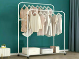 Heavy Duty Double Clothes Rail Rack Garment Hanging Display Stand 4 Wheel Armoir V767-ZJJ215-WT-G3