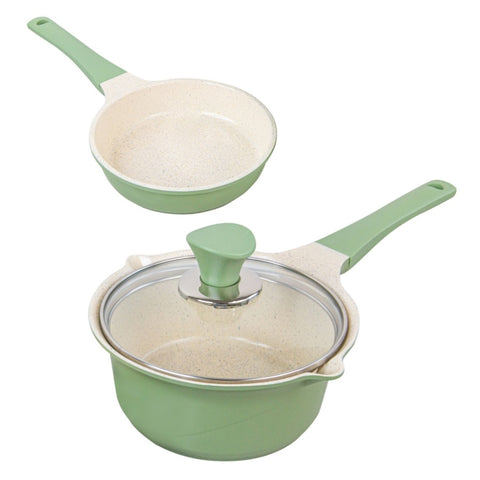 Sauce Pot Frying Pan w/ a Lid Set Non-Stick Stone Induction IH Frypan 16cm OLIVE V274-HA-LAMB-16POT-OL