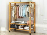 169cm Mildrew-proof Bamboo Clothes Shelves Stand On Wheels Coat Shoes Bags Rack V767-X8JJZ-G1