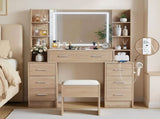 Artiss Dressing Table Vanity Desk Set Stool LED Charging Station Wood FURNI-N-DRESS03-WD-ABC