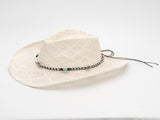 White Handmade Straw Cowboy Hat, Summer Sun Hat, Outdoor Sun Protection, Fits Head Size 58-59cm V888-ELOSUNG19216