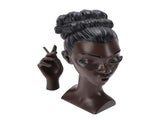 Head Scents Holder Funny Elegant Black Women Head Shaped Resin Home Office Desk Decor for Incense V1294-YM0901-3115260006811
